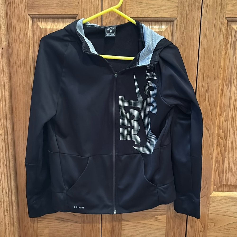 Nike DRI-FIT Boys XL Hooded Zippered Sweatshirt Black HOODIE Just Do It
